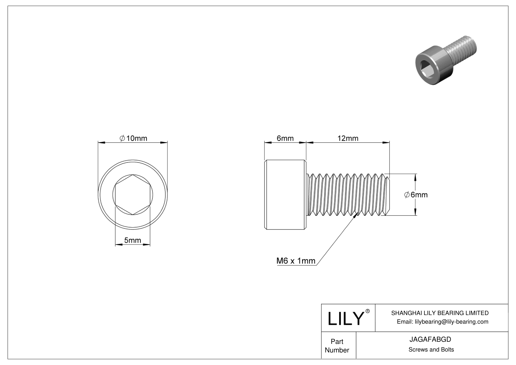 JAGAFABGD Left-Hand Threaded Alloy Steel Socket Head Screws cad drawing