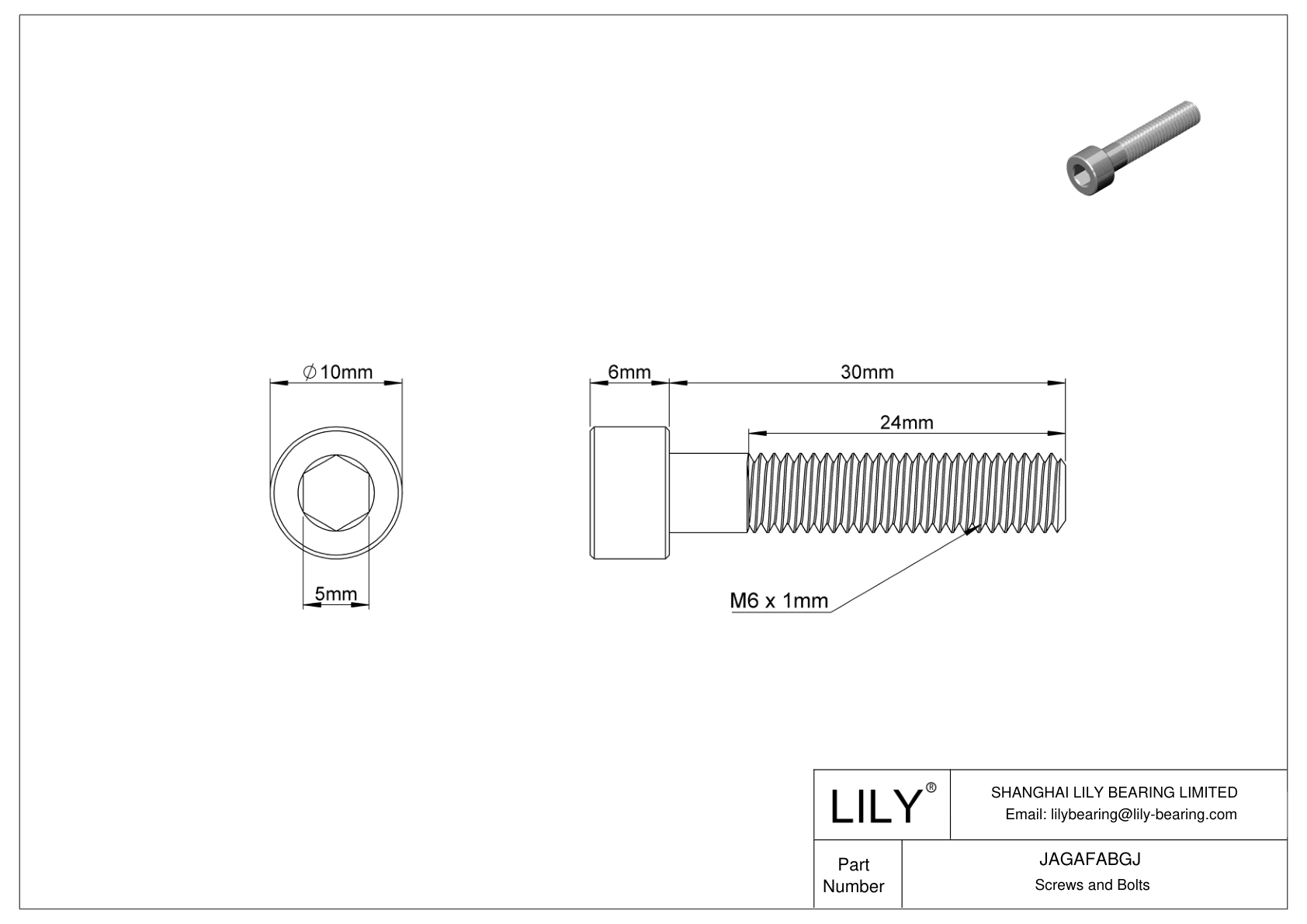 JAGAFABGJ Left-Hand Threaded Alloy Steel Socket Head Screws cad drawing