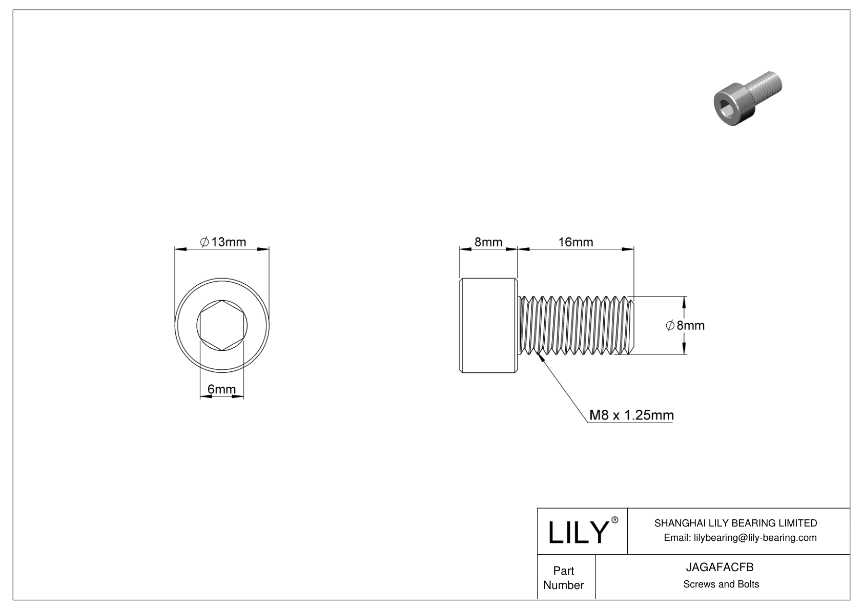 JAGAFACFB Left-Hand Threaded Alloy Steel Socket Head Screws cad drawing