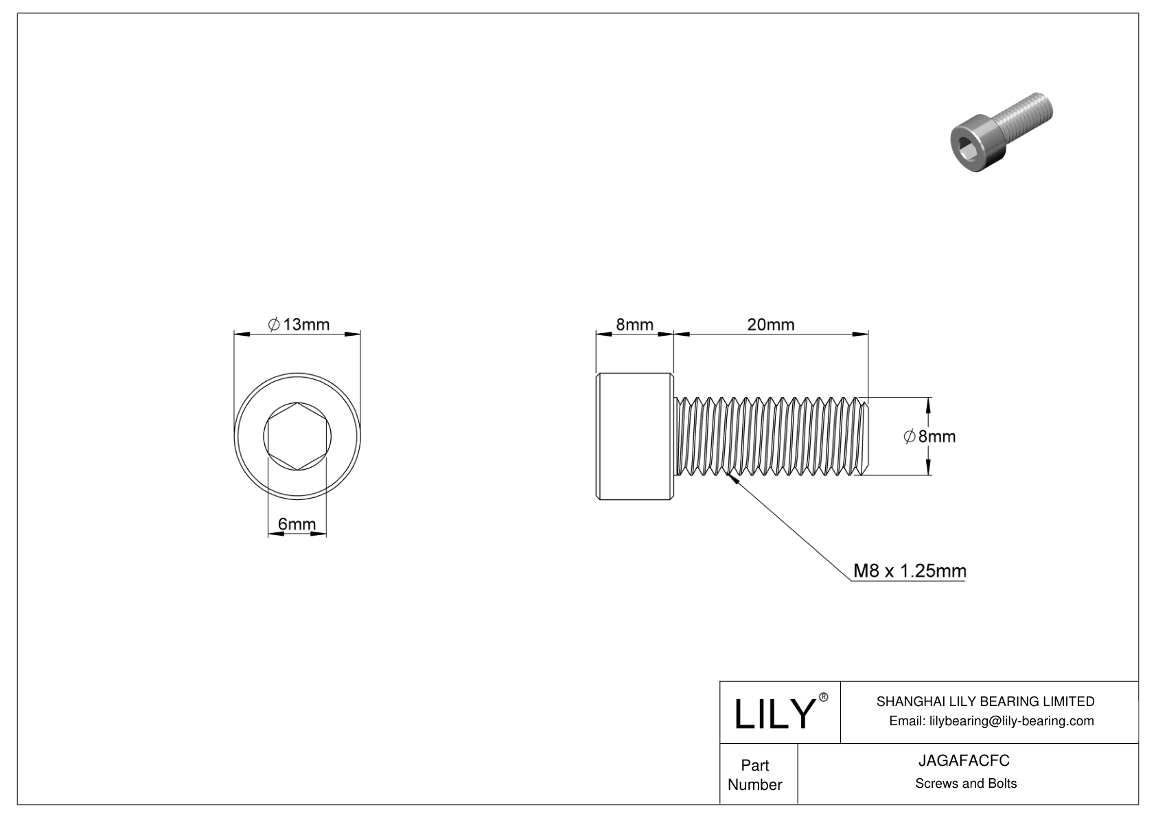 JAGAFACFC Left-Hand Threaded Alloy Steel Socket Head Screws cad drawing