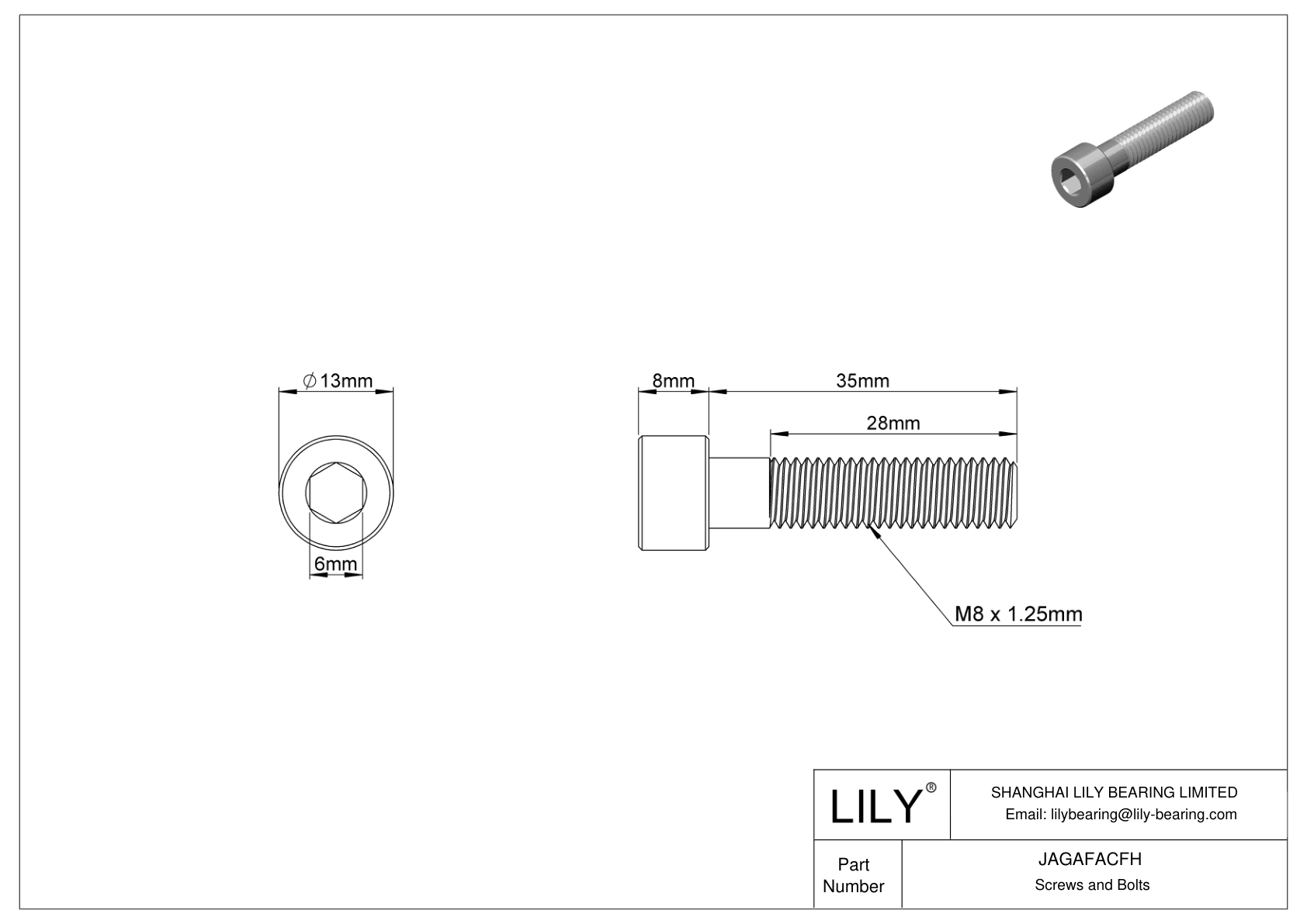 JAGAFACFH Left-Hand Threaded Alloy Steel Socket Head Screws cad drawing