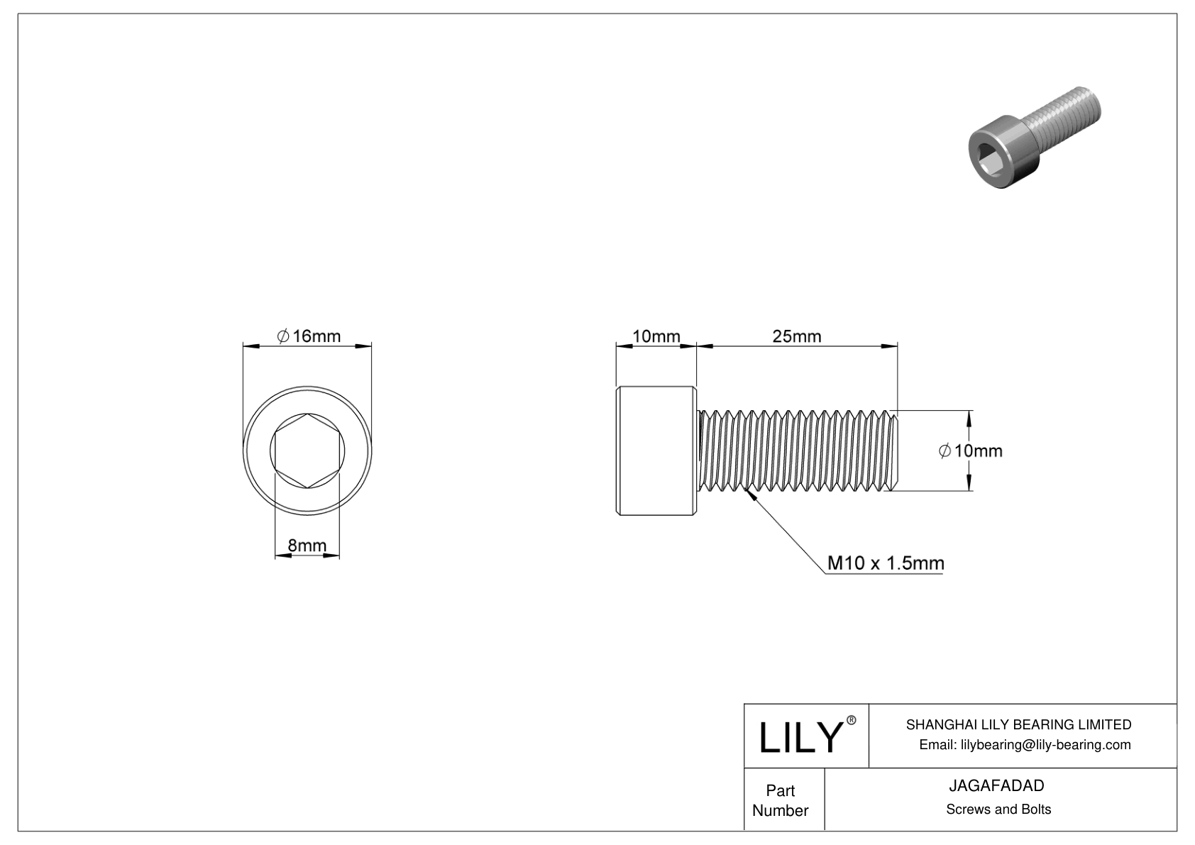 JAGAFADAD Left-Hand Threaded Alloy Steel Socket Head Screws cad drawing