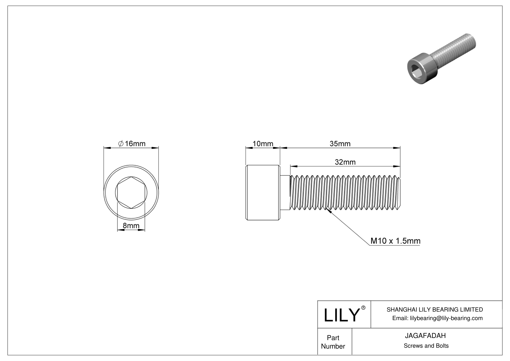 JAGAFADAH Left-Hand Threaded Alloy Steel Socket Head Screws cad drawing