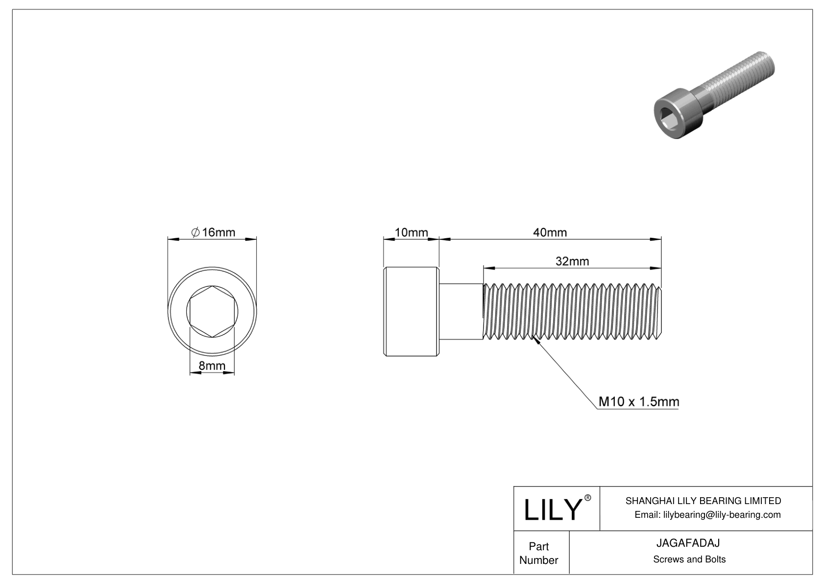 JAGAFADAJ Left-Hand Threaded Alloy Steel Socket Head Screws cad drawing