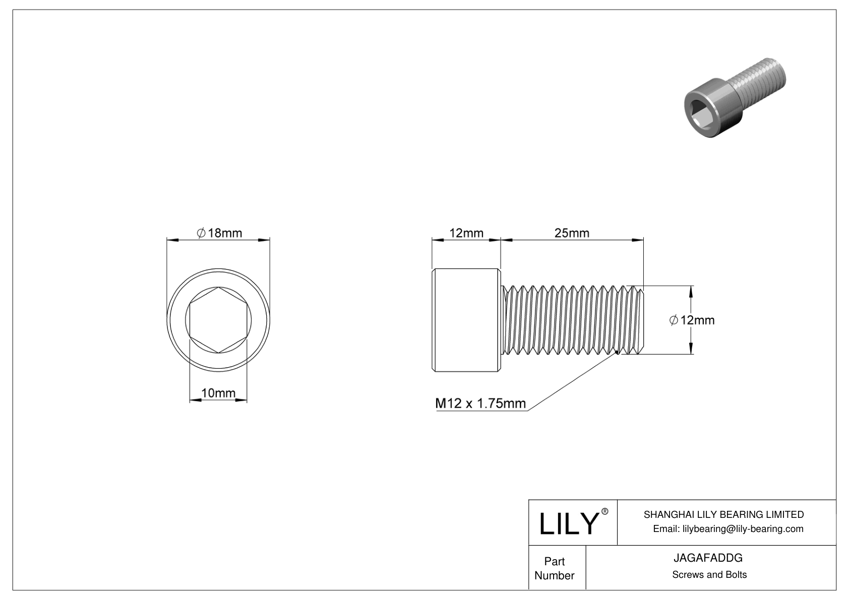 JAGAFADDG Left-Hand Threaded Alloy Steel Socket Head Screws cad drawing