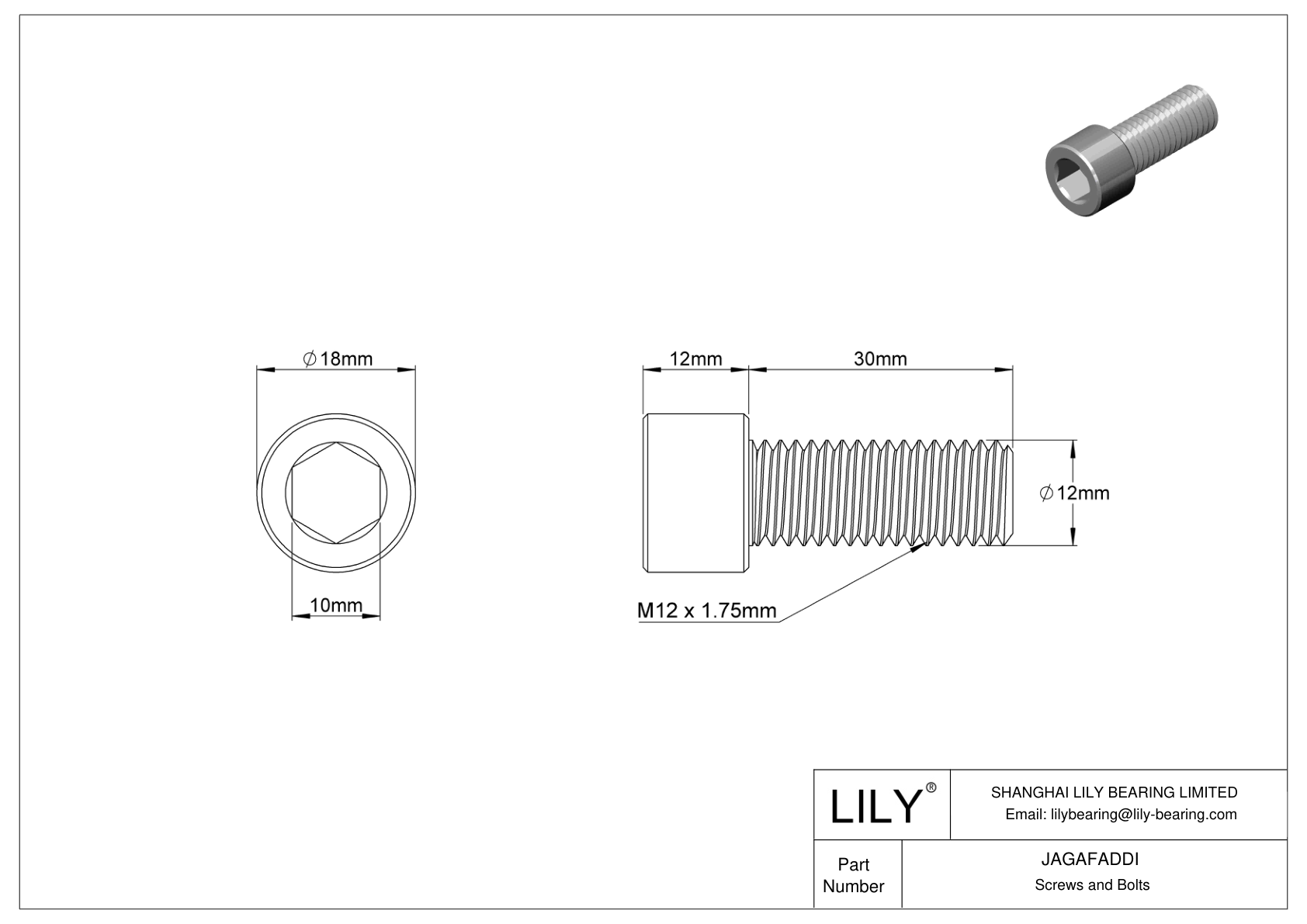 JAGAFADDI Left-Hand Threaded Alloy Steel Socket Head Screws cad drawing