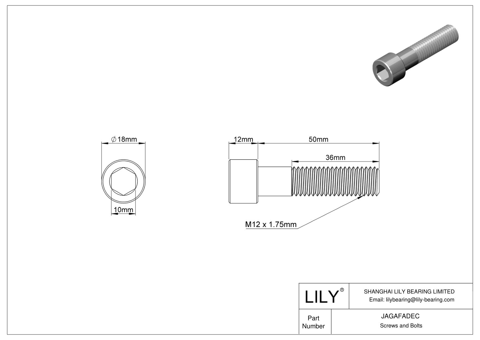 JAGAFADEC 左旋螺纹合金钢内六角螺钉 cad drawing