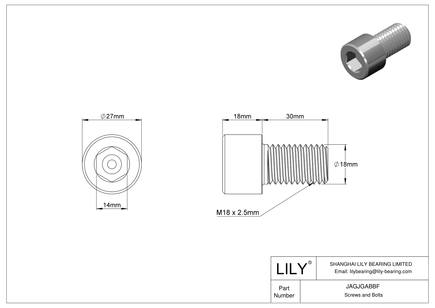 JAGJGABBF Tornillos de cabeza cilíndrica de acero inoxidable 18-8 cad drawing