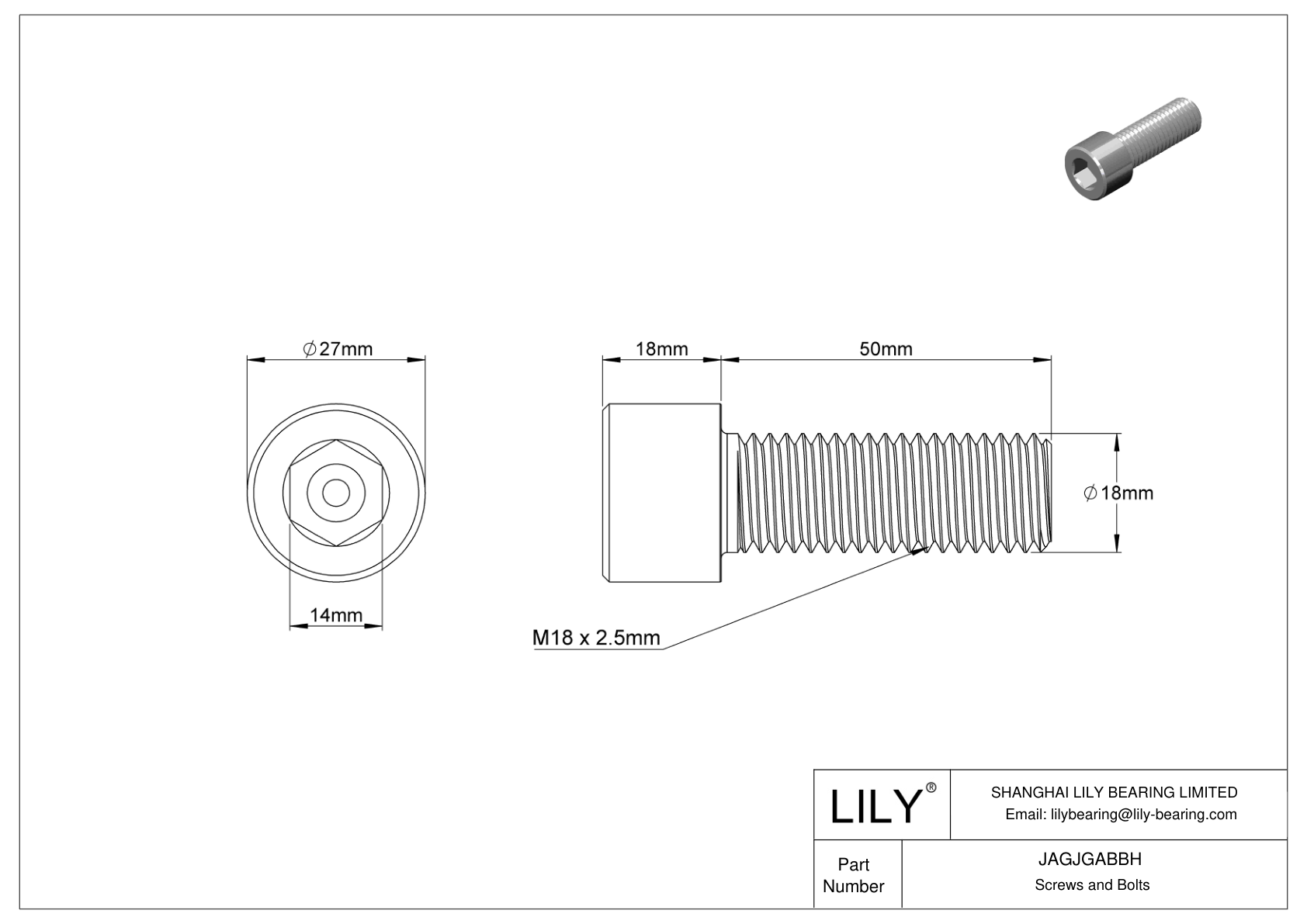 JAGJGABBH Tornillos de cabeza cilíndrica de acero inoxidable 18-8 cad drawing