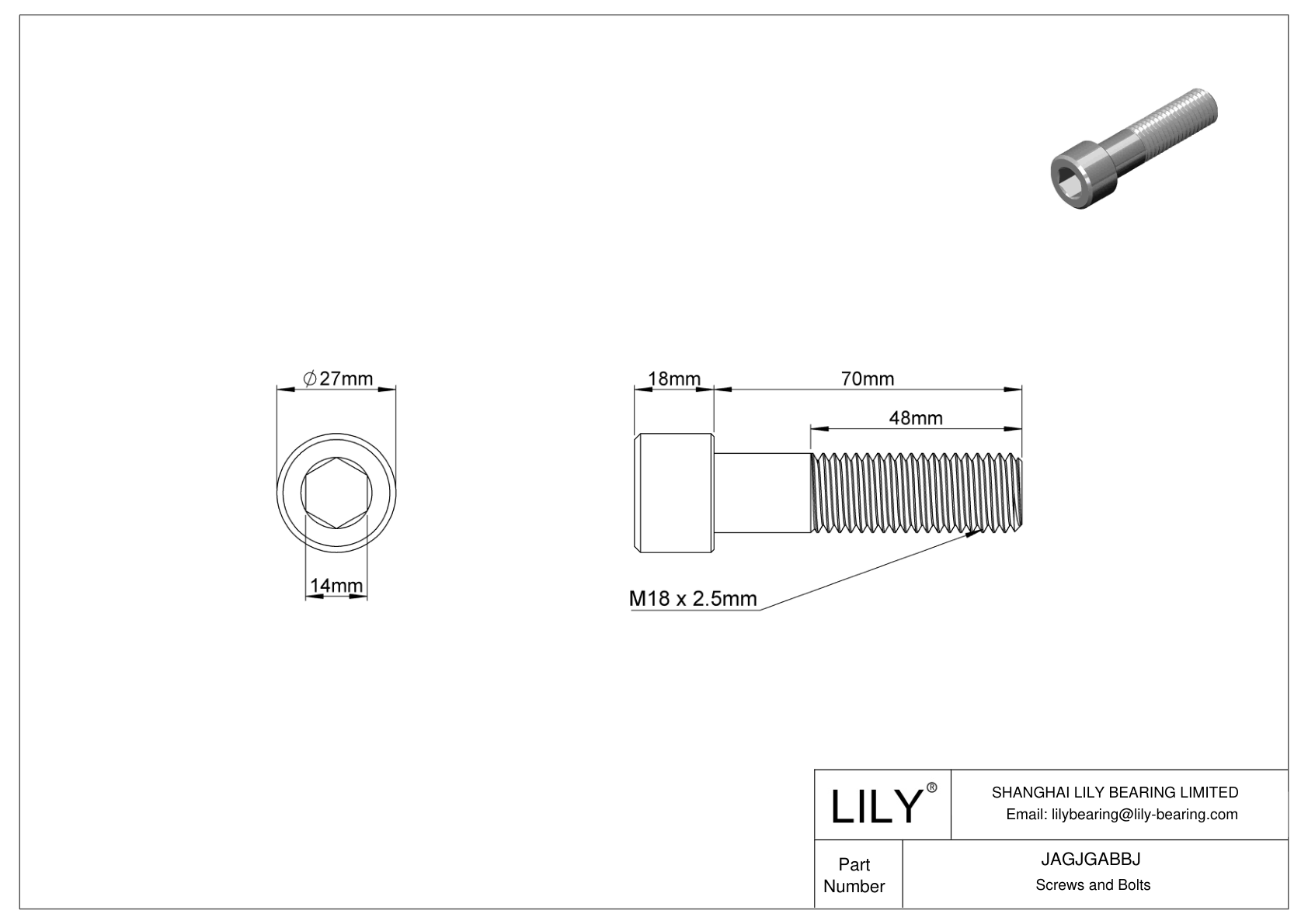 JAGJGABBJ 18-8 Stainless Steel Socket Head Screws cad drawing