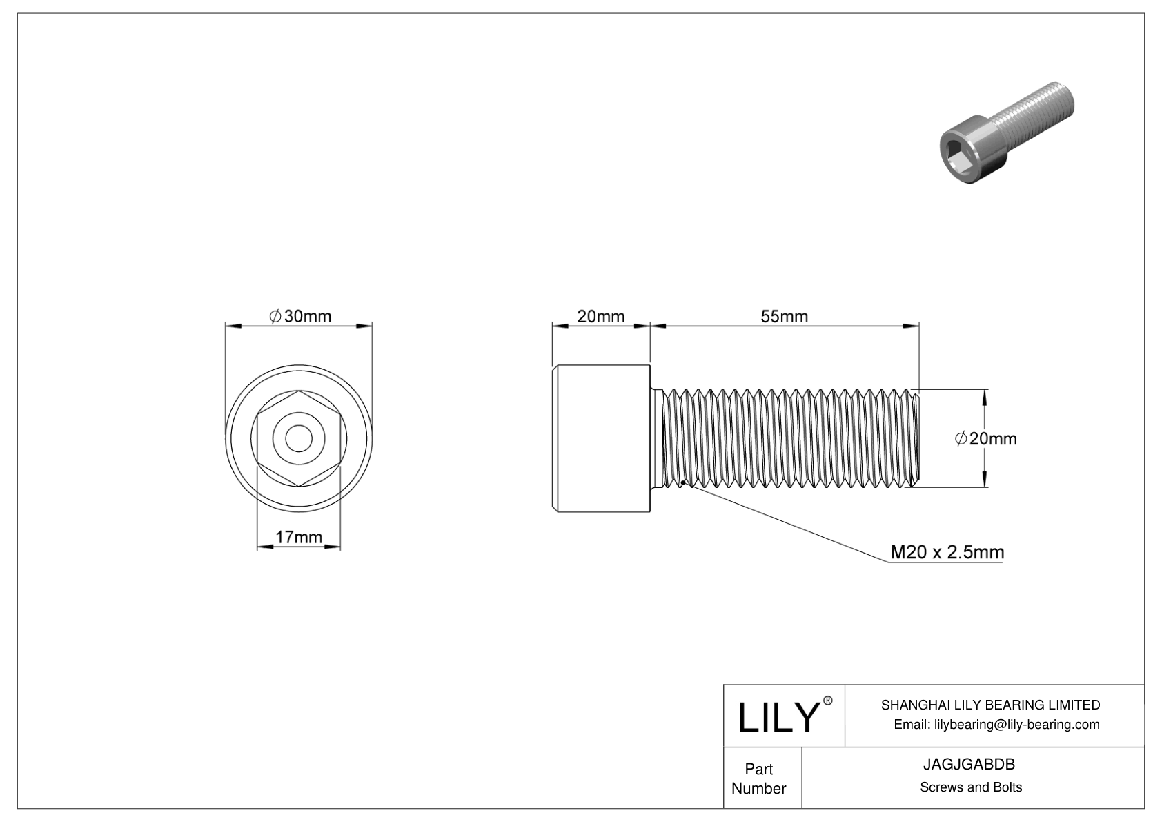 JAGJGABDB 18-8 Stainless Steel Socket Head Screws cad drawing