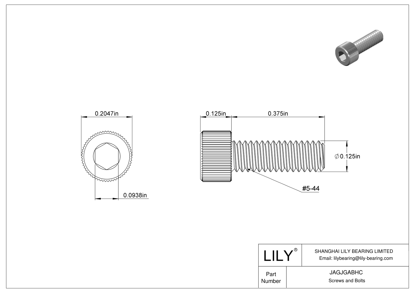 JAGJGABHC 18-8 Stainless Steel Socket Head Screws cad drawing