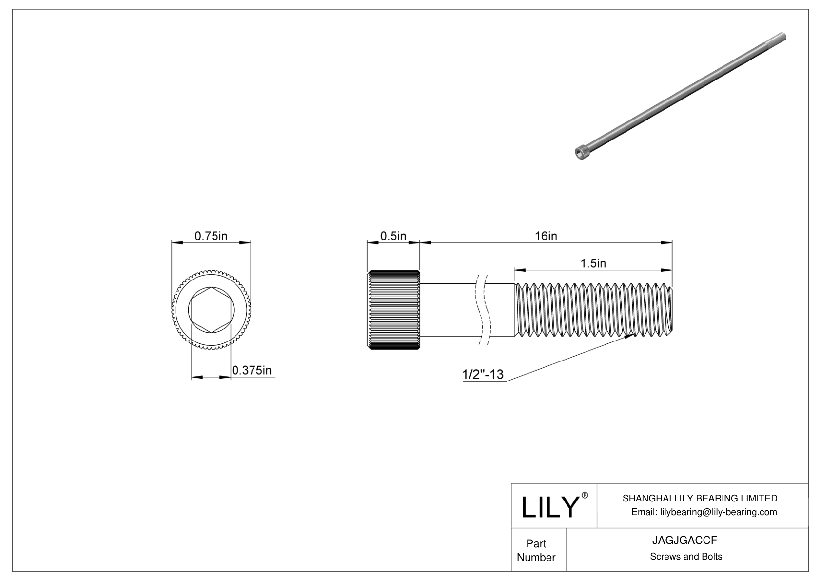 JAGJGACCF 18-8 Stainless Steel Socket Head Screws cad drawing