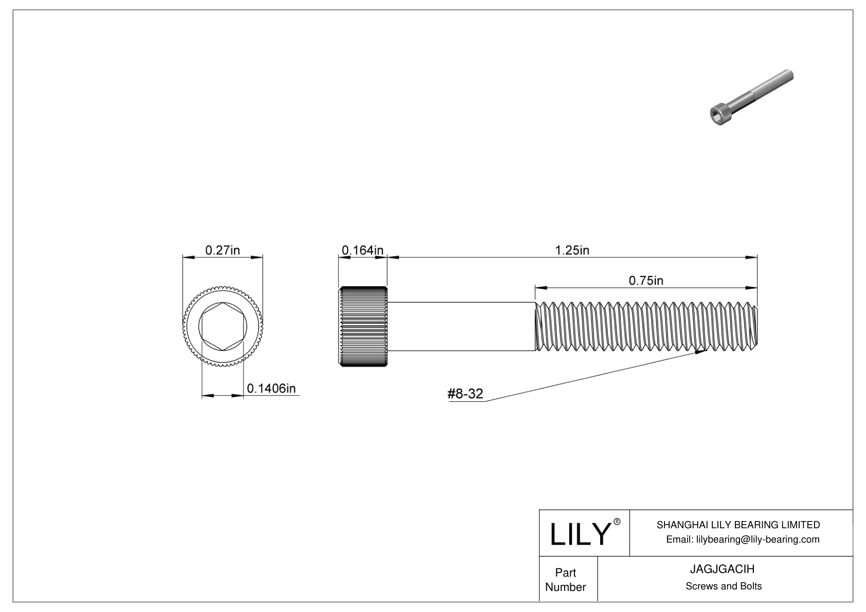 JAGJGACIH Tornillos de cabeza cilíndrica de acero inoxidable 18-8 cad drawing