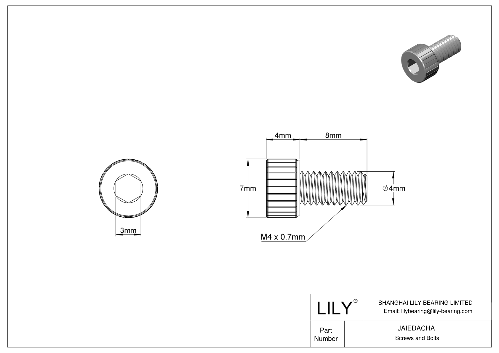 JAIEDACHA Tornillos de cabeza cilíndrica de acero inoxidable 18-8 limpios y embolsados para alto vacío cad drawing