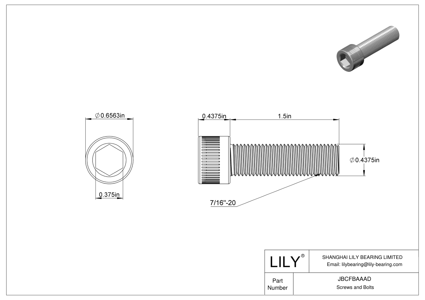 JBCFBAAAD Alloy Steel Socket Head Screws cad drawing