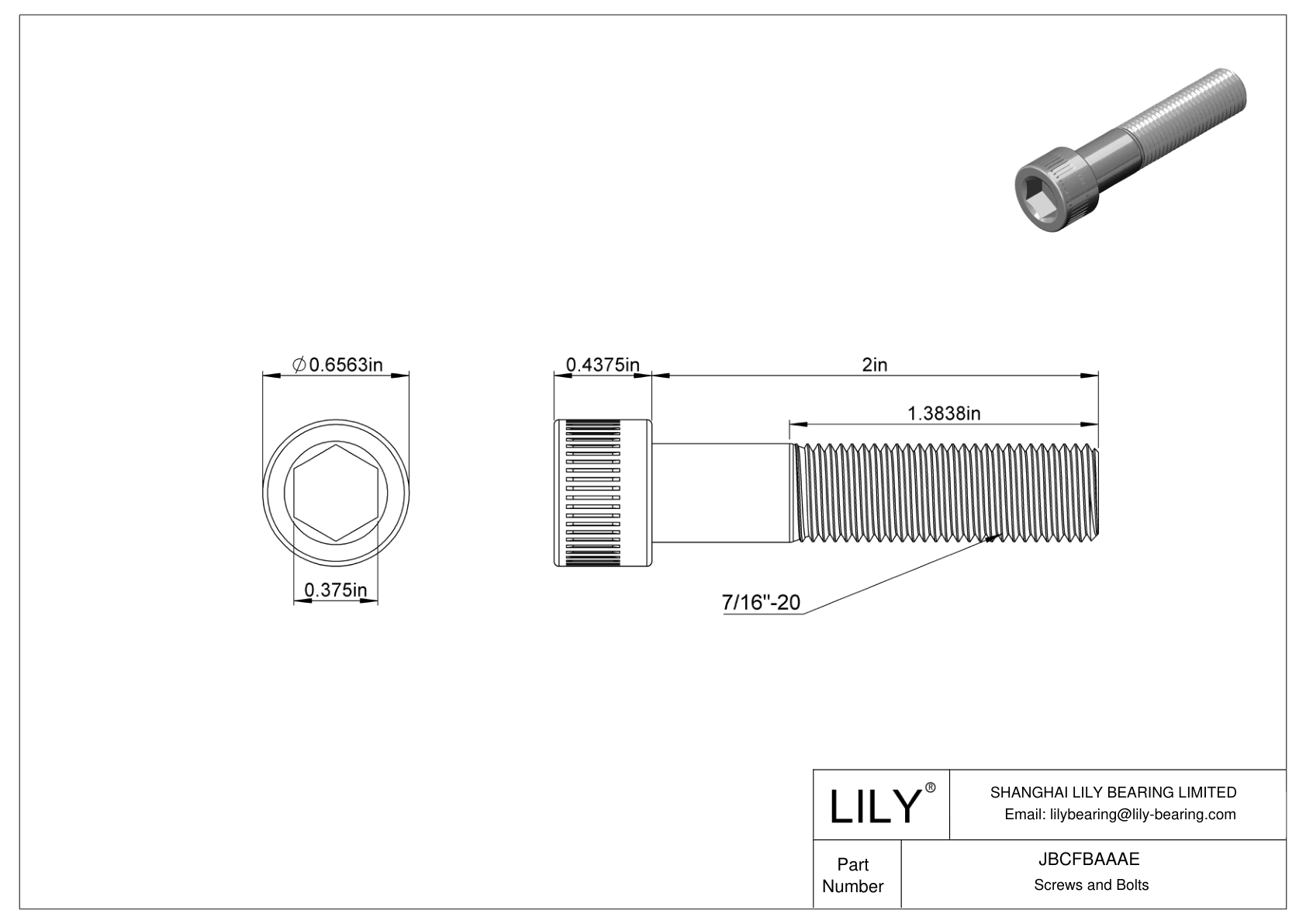 JBCFBAAAE Alloy Steel Socket Head Screws cad drawing