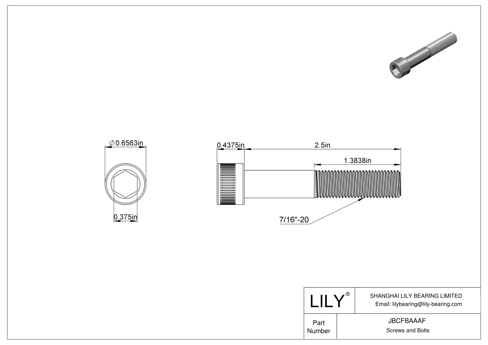 JBCFBAAAF Alloy Steel Socket Head Screws cad drawing