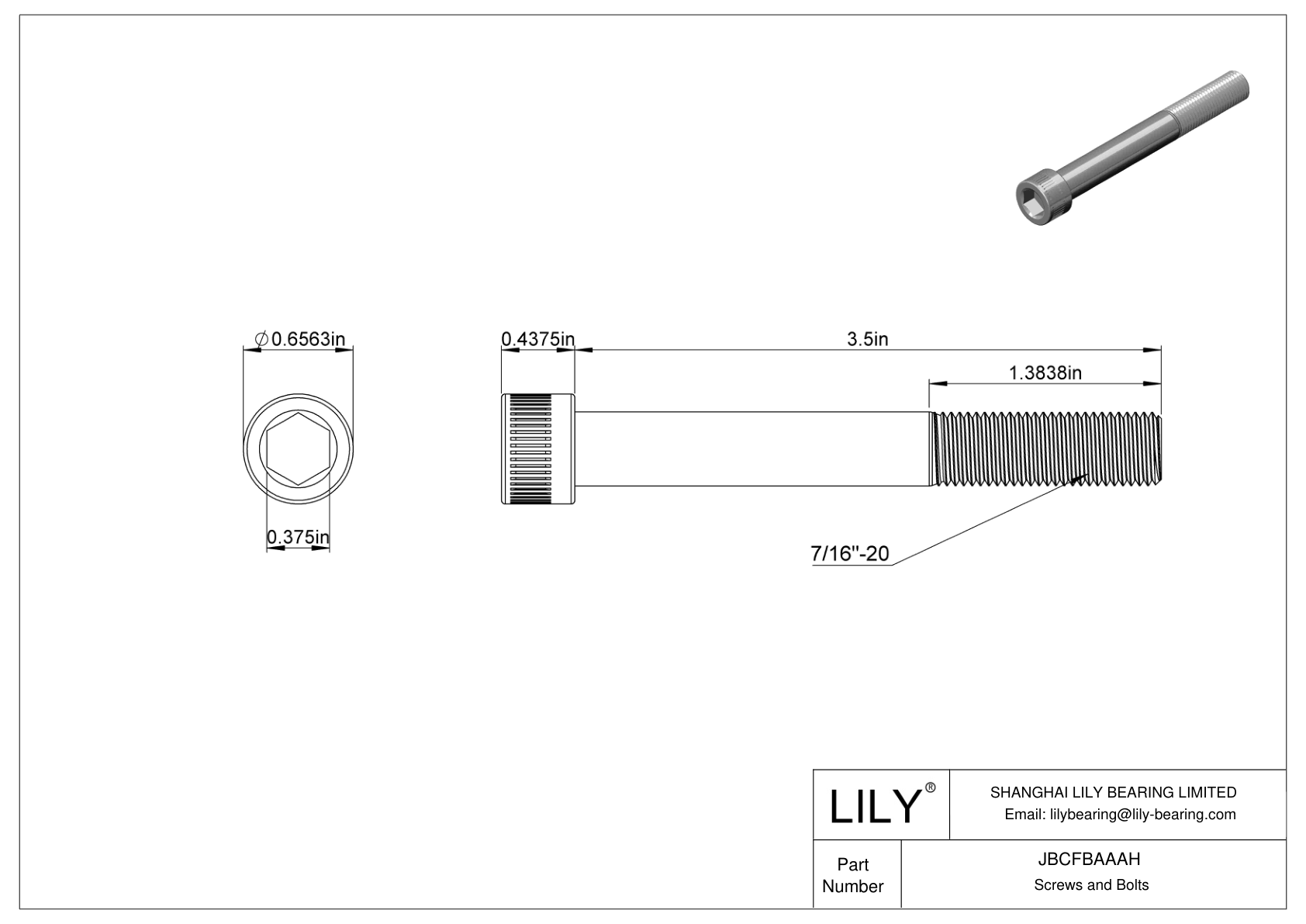 JBCFBAAAH Alloy Steel Socket Head Screws cad drawing