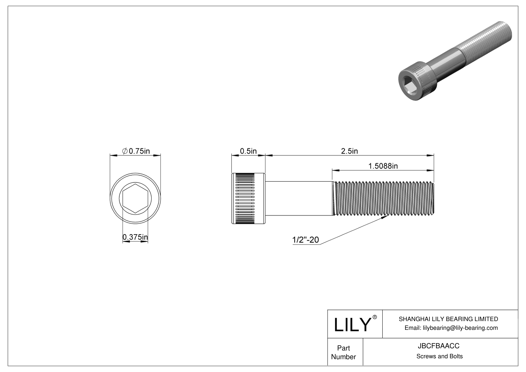 JBCFBAACC Alloy Steel Socket Head Screws cad drawing