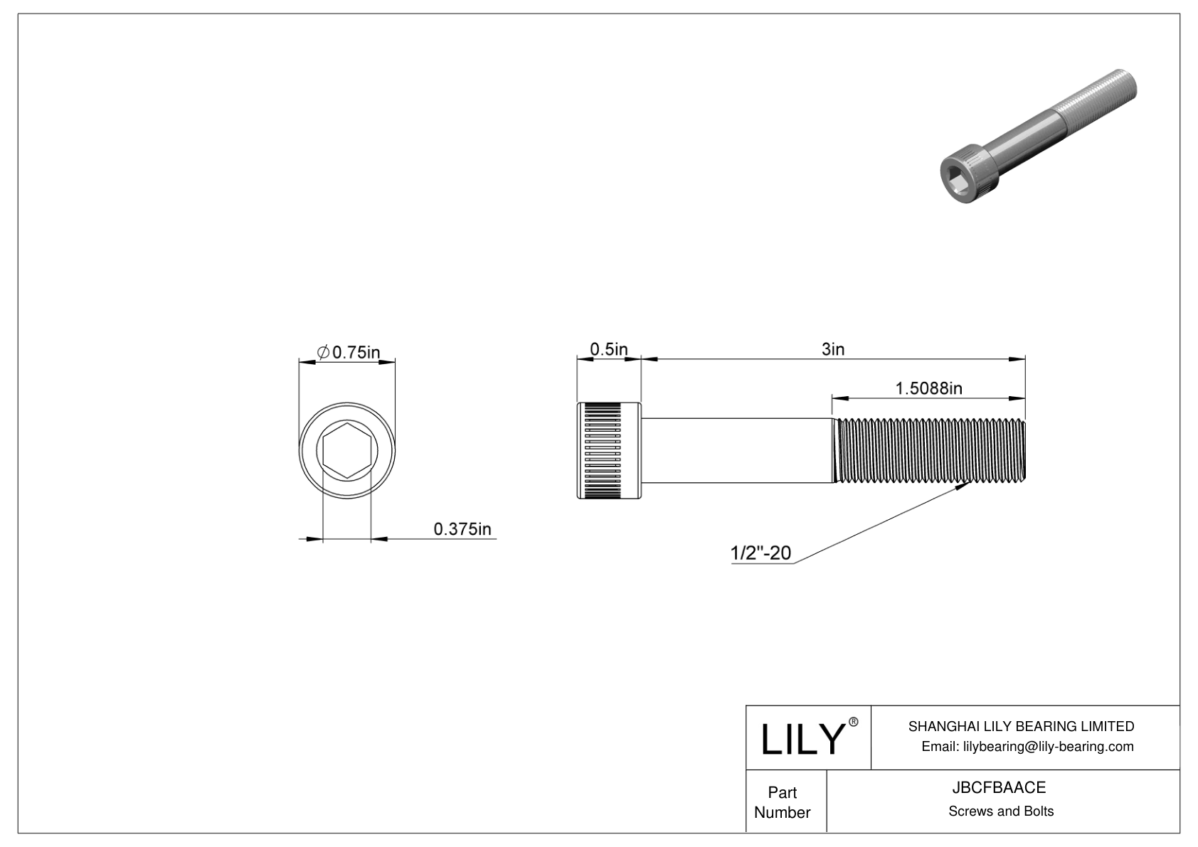 JBCFBAACE Alloy Steel Socket Head Screws cad drawing