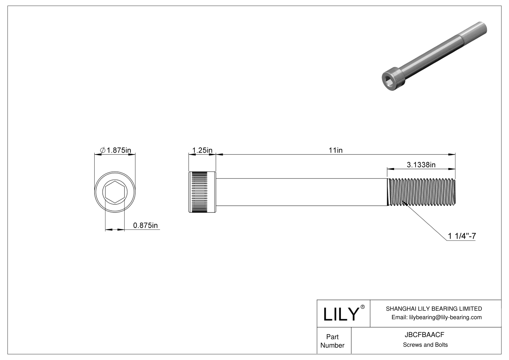 JBCFBAACF Alloy Steel Socket Head Screws cad drawing