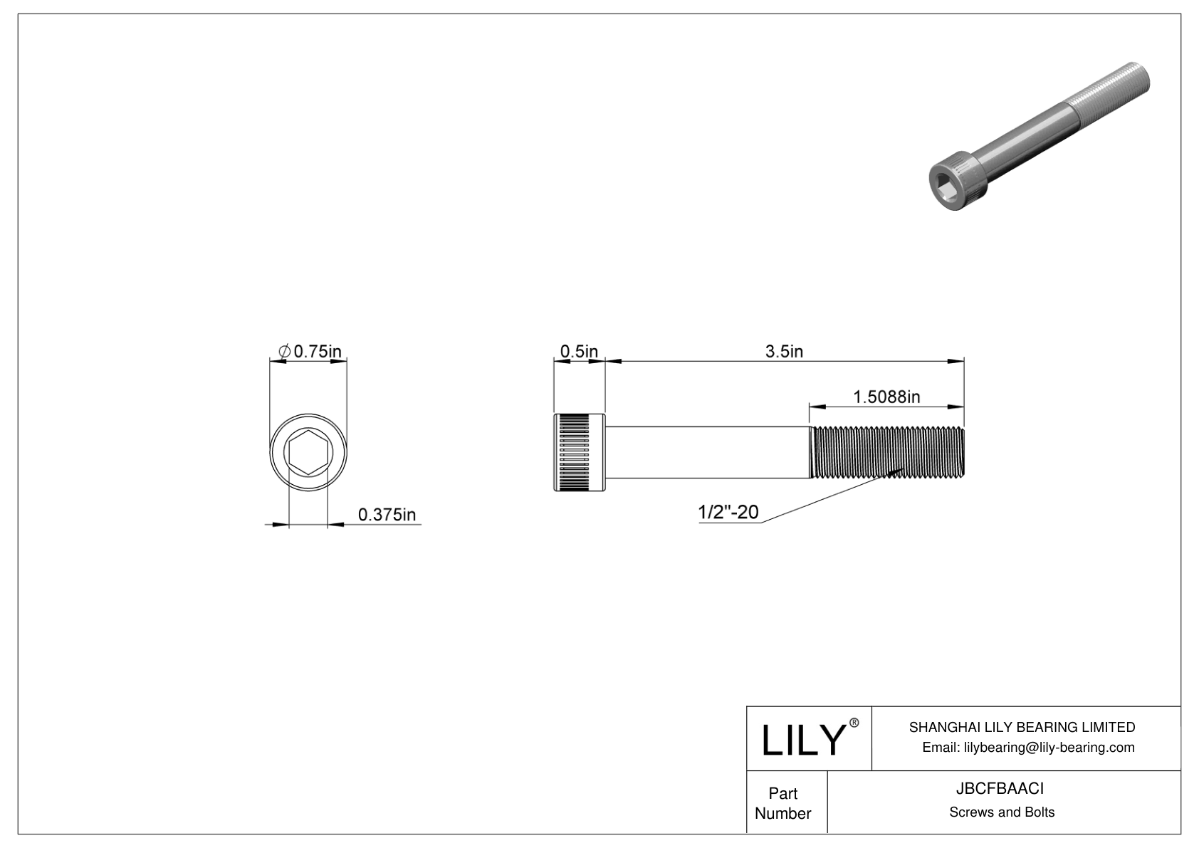 JBCFBAACI Alloy Steel Socket Head Screws cad drawing