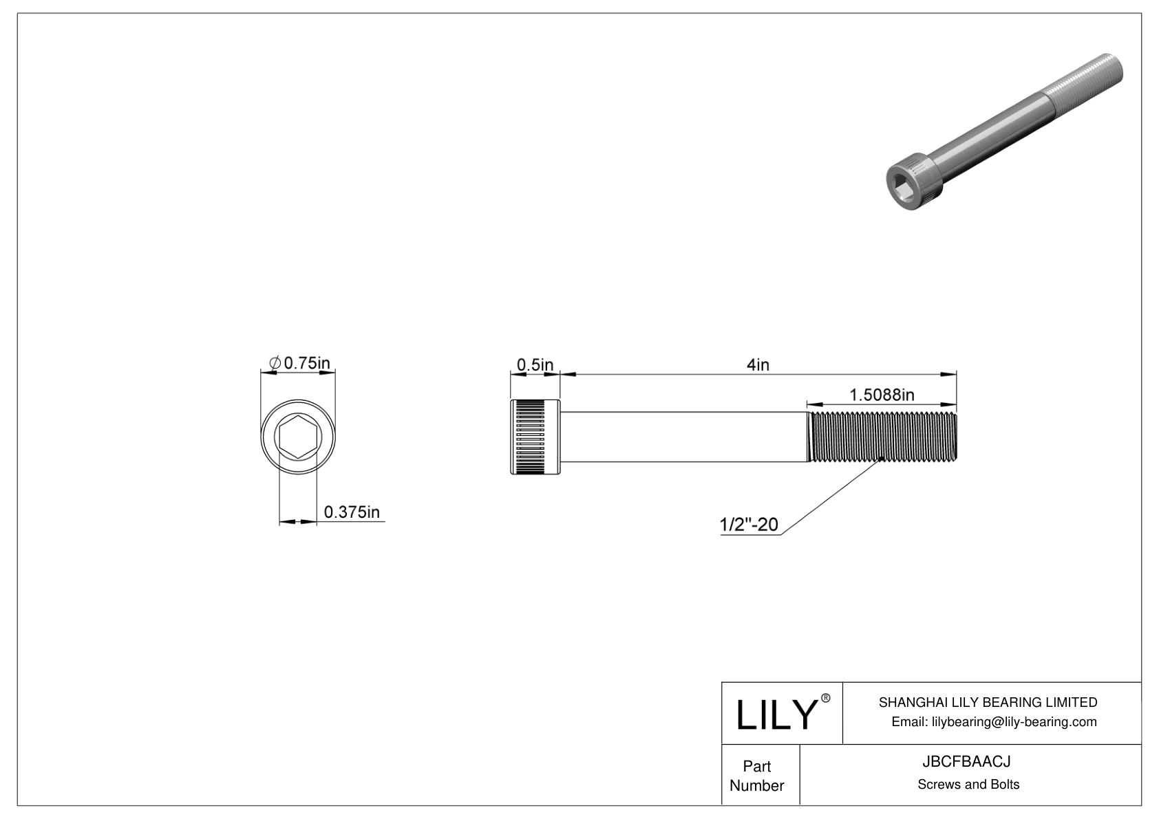 JBCFBAACJ Alloy Steel Socket Head Screws cad drawing