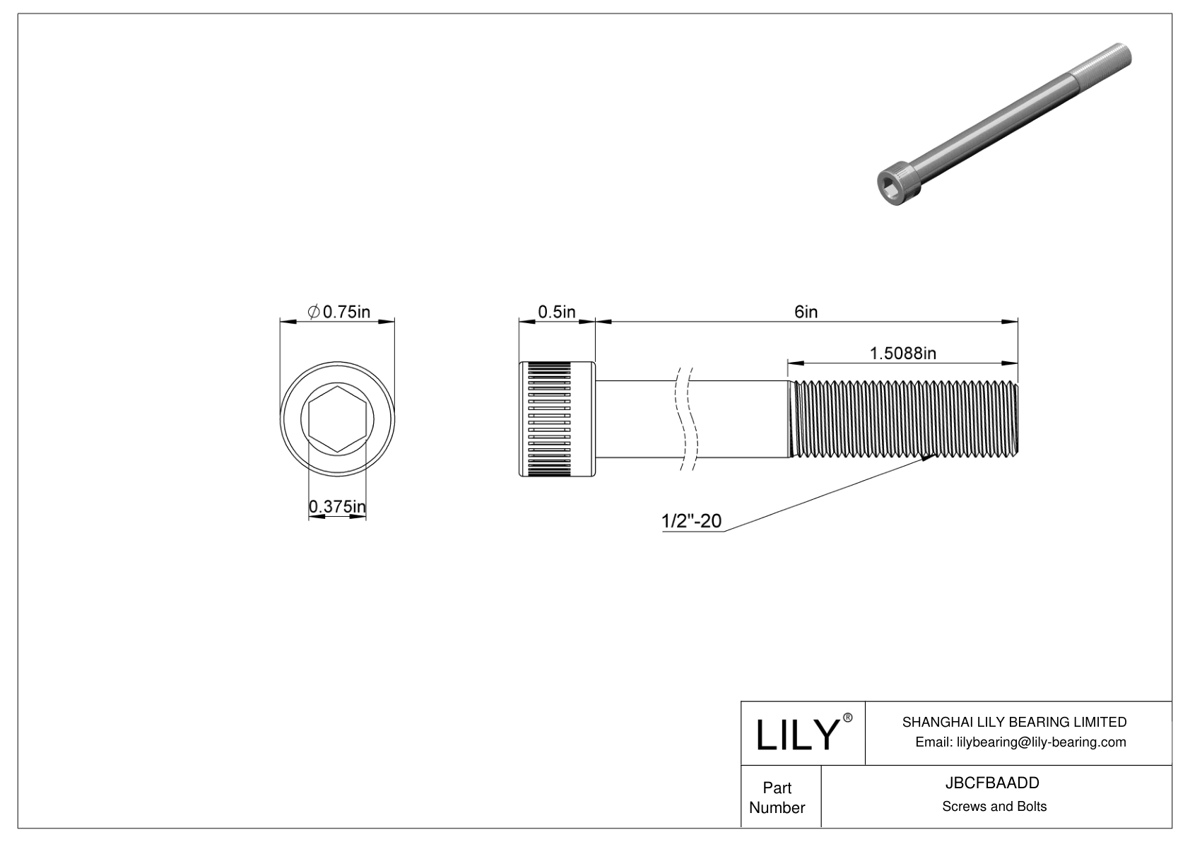 JBCFBAADD Alloy Steel Socket Head Screws cad drawing