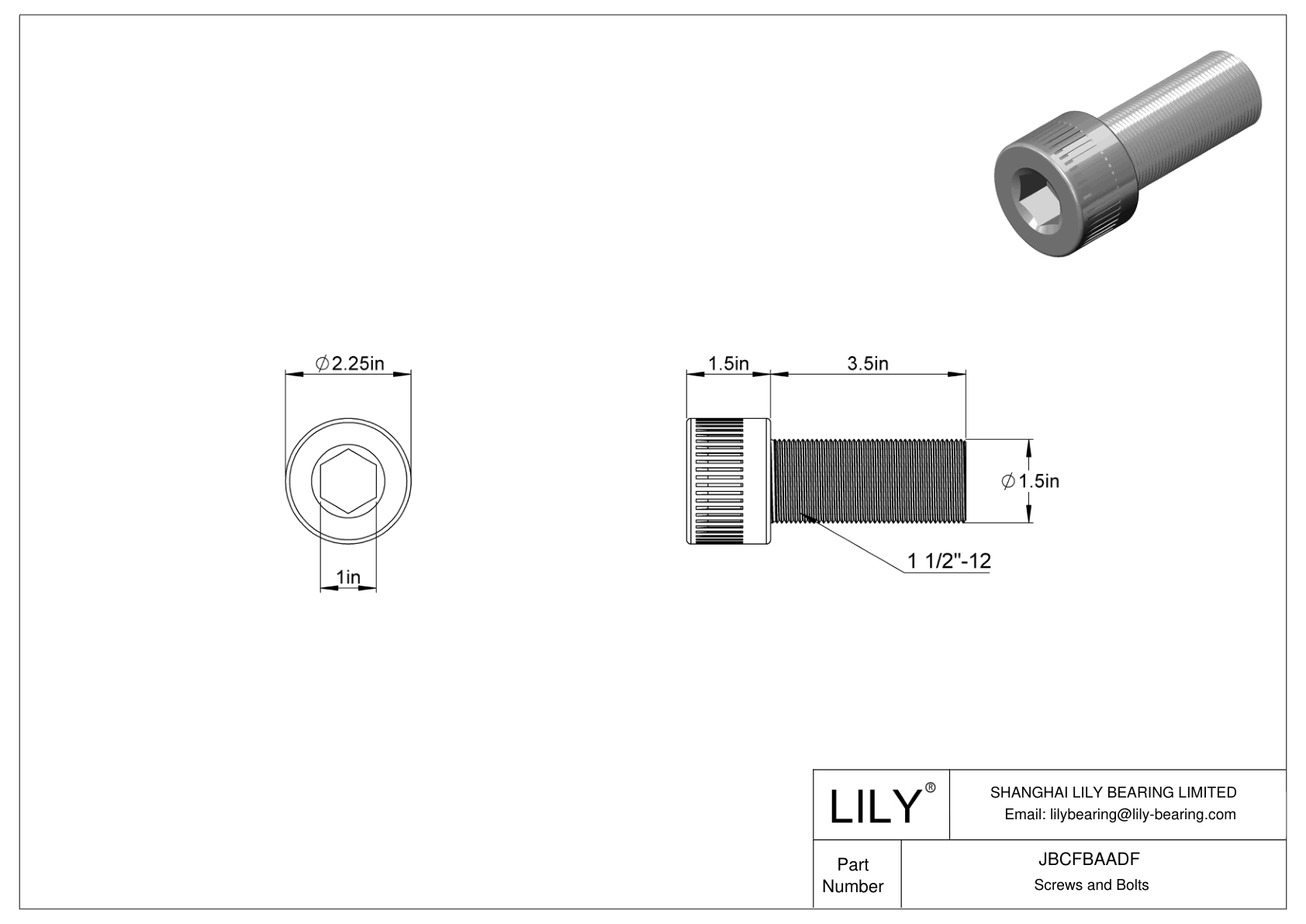 JBCFBAADF Alloy Steel Socket Head Screws cad drawing