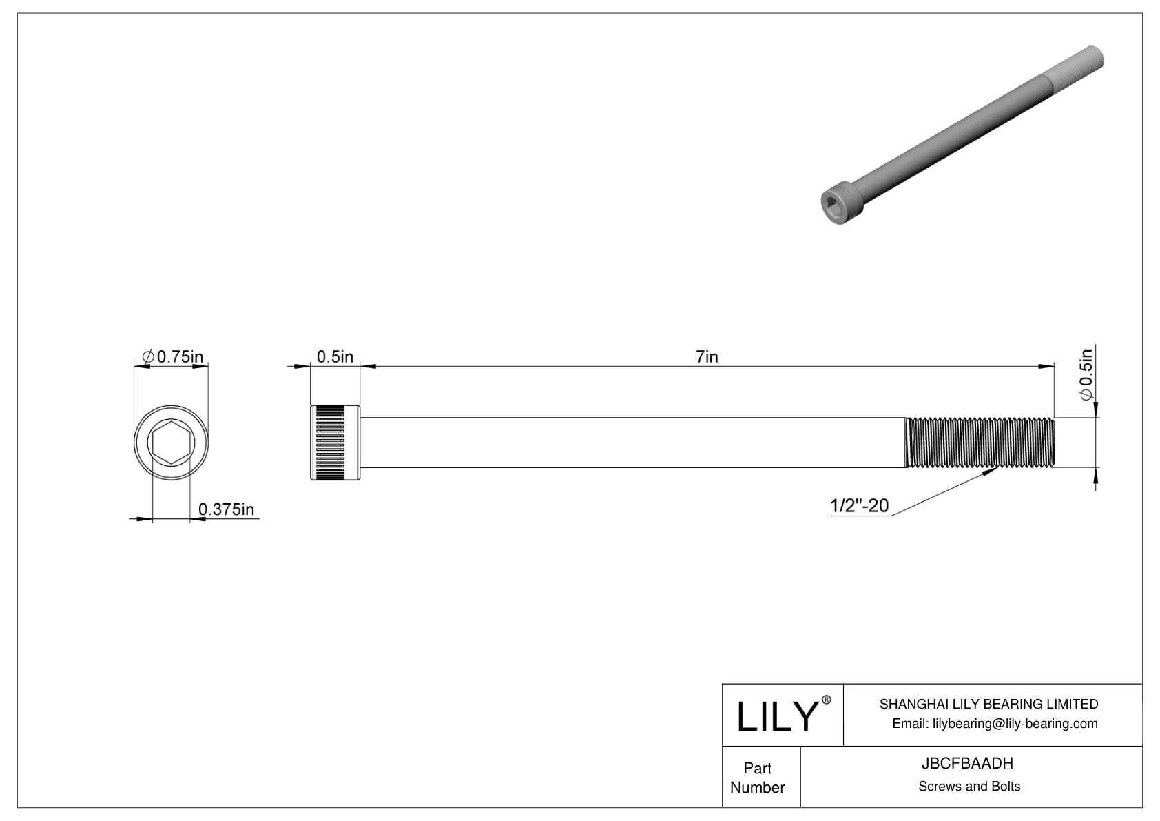 JBCFBAADH Alloy Steel Socket Head Screws cad drawing