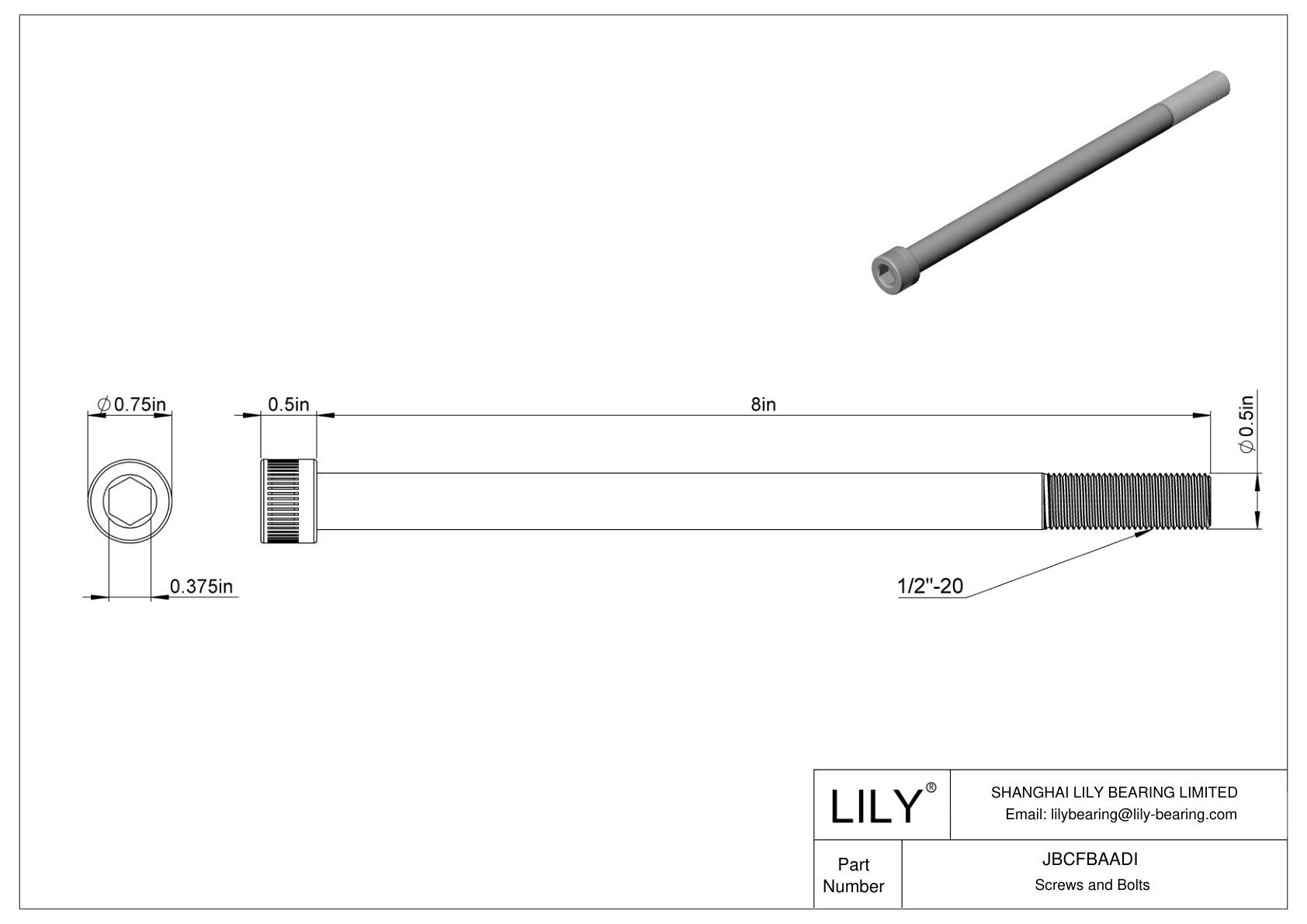 JBCFBAADI Alloy Steel Socket Head Screws cad drawing