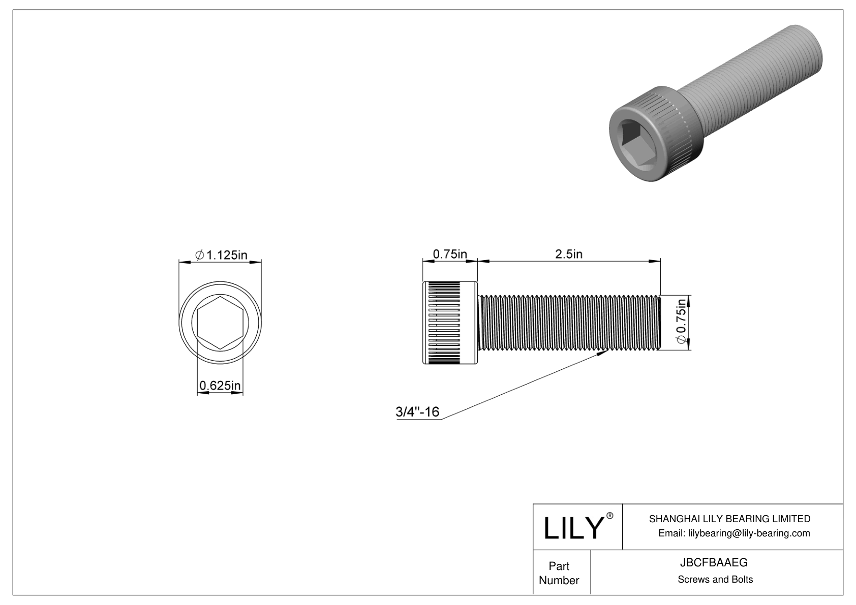 JBCFBAAEG Alloy Steel Socket Head Screws cad drawing