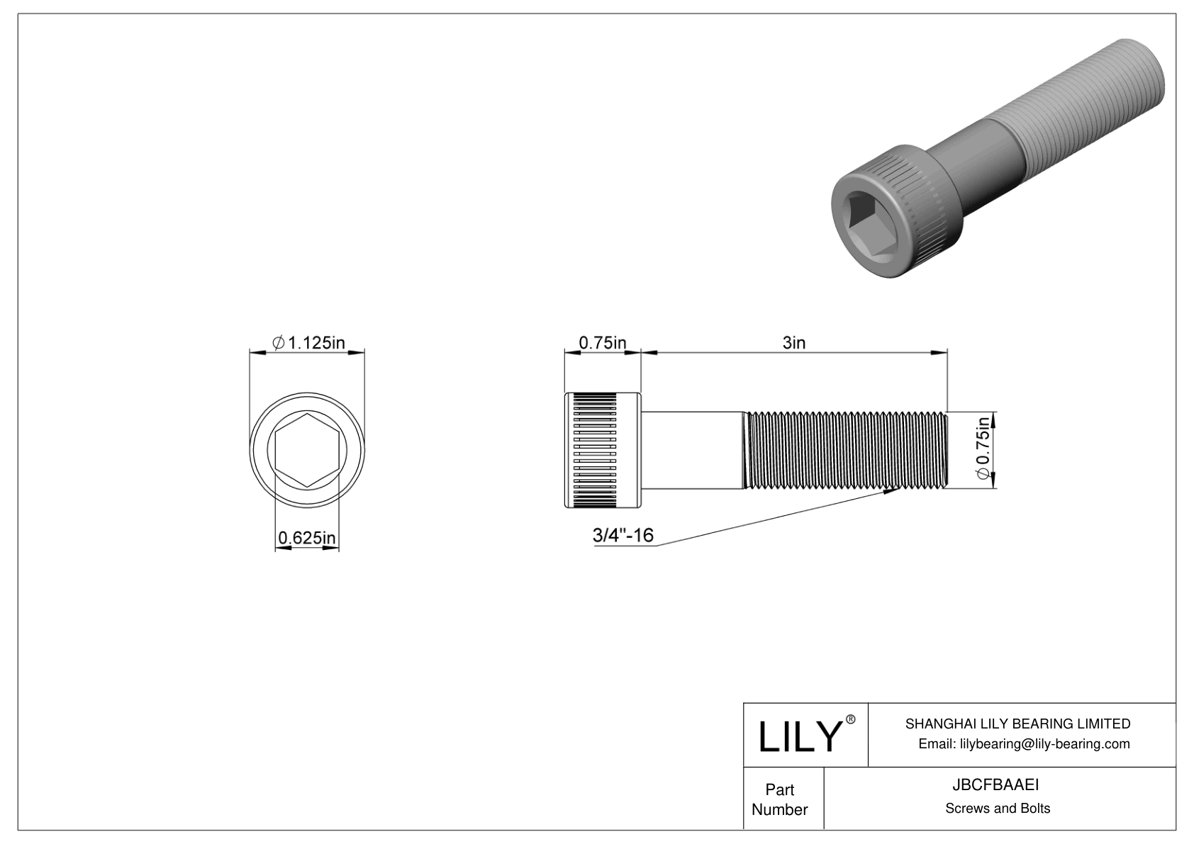 JBCFBAAEI Alloy Steel Socket Head Screws cad drawing