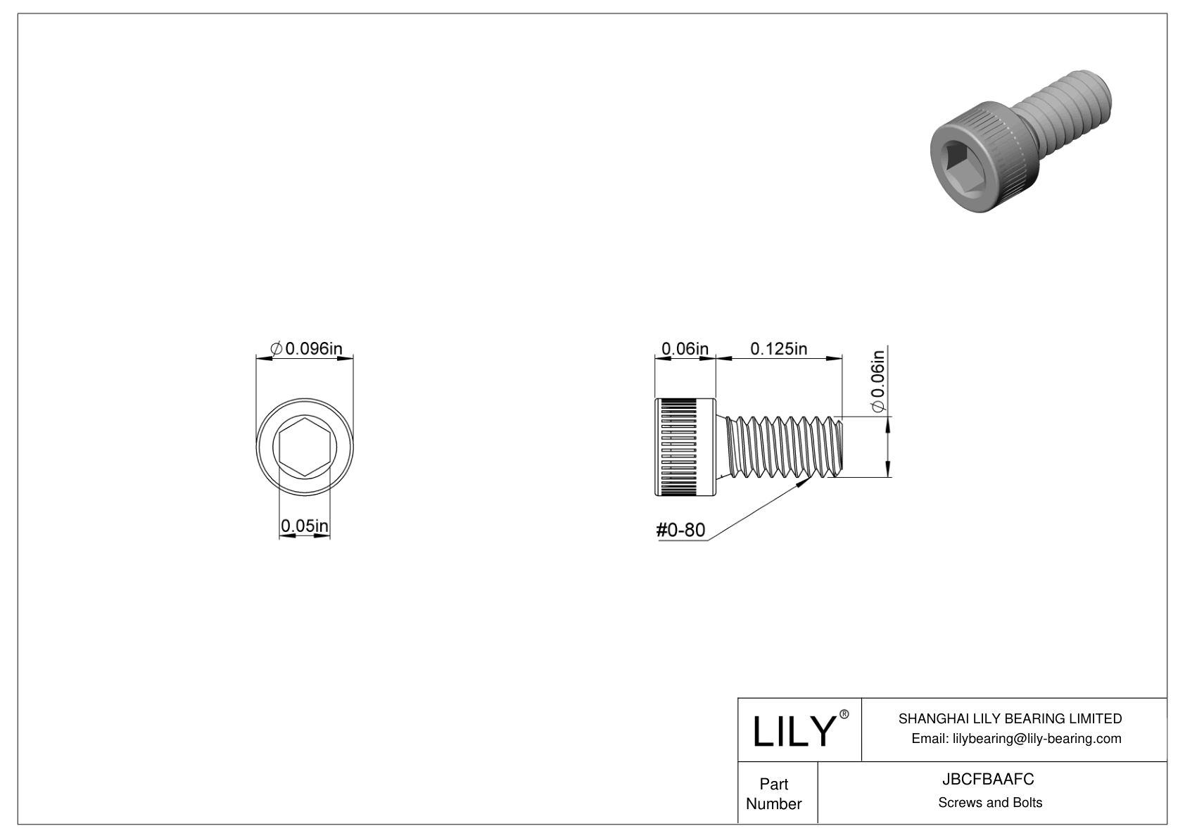 JBCFBAAFC Alloy Steel Socket Head Screws cad drawing