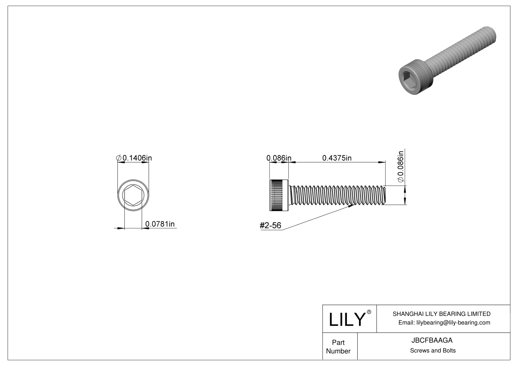 JBCFBAAGA Alloy Steel Socket Head Screws cad drawing