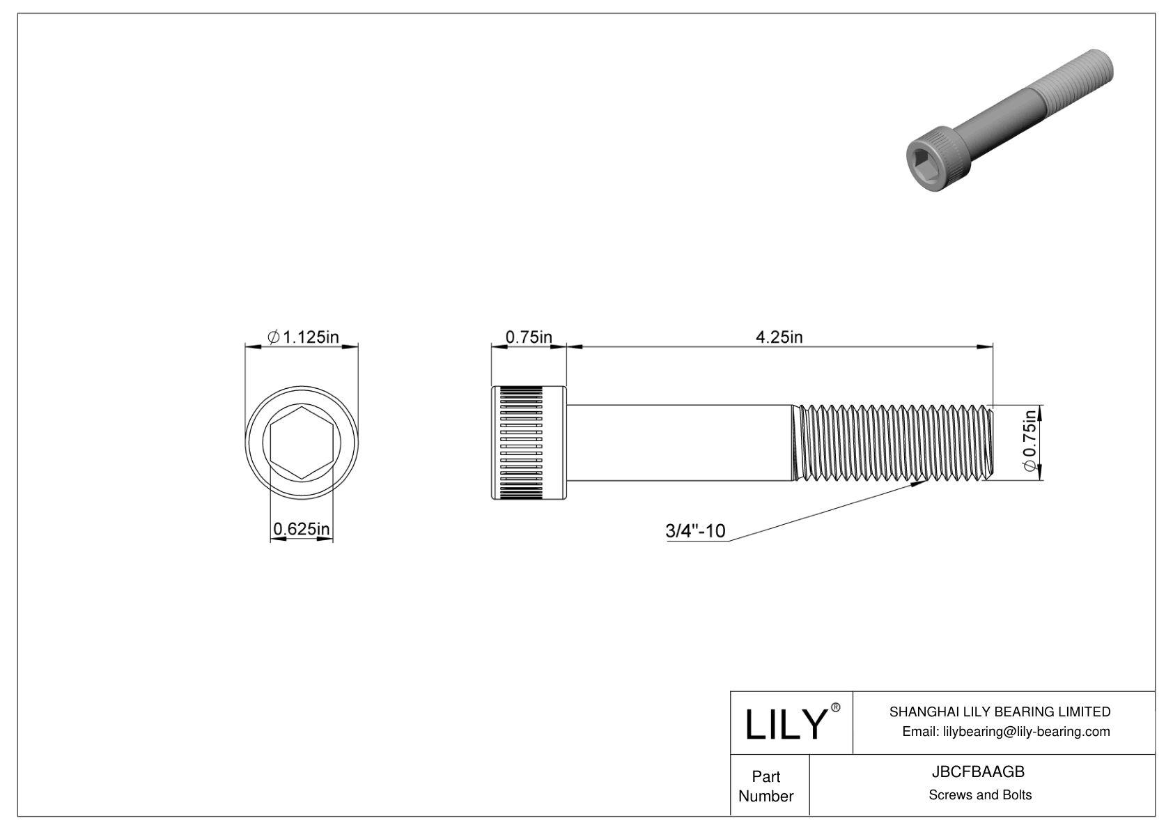 JBCFBAAGB Alloy Steel Socket Head Screws cad drawing