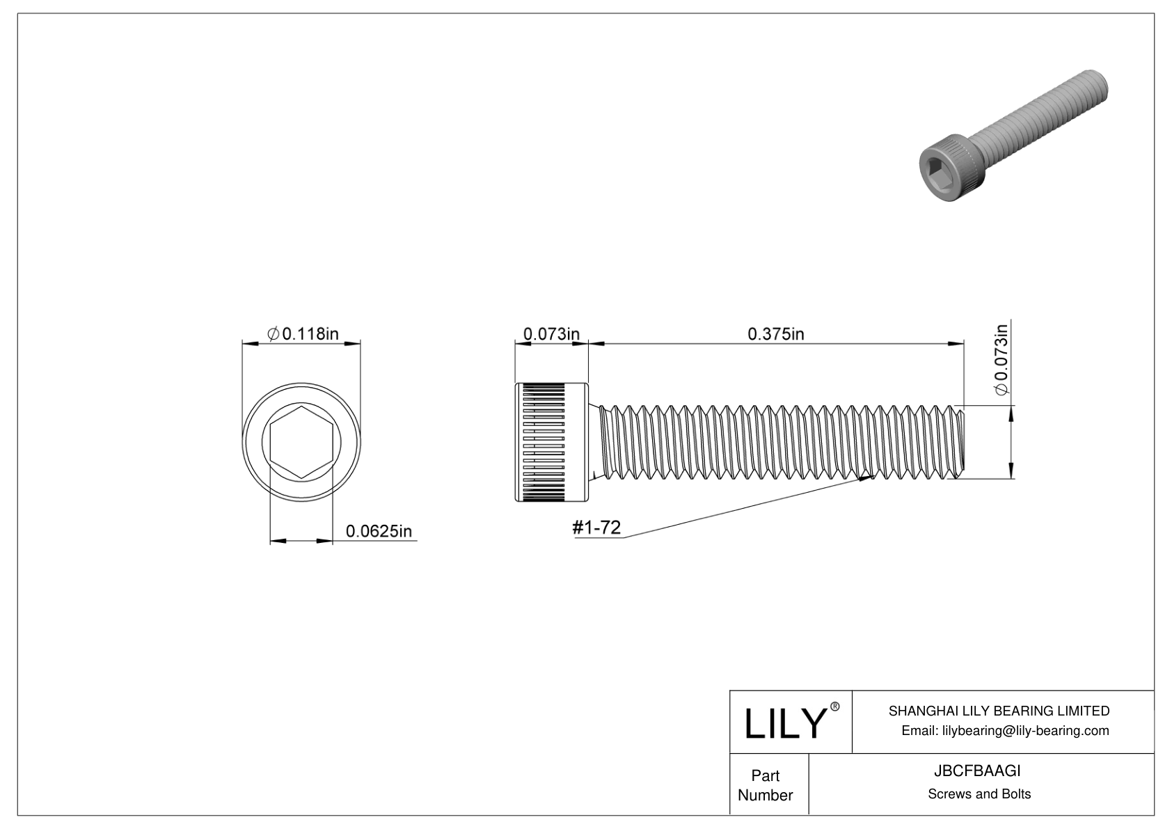 JBCFBAAGI Alloy Steel Socket Head Screws cad drawing