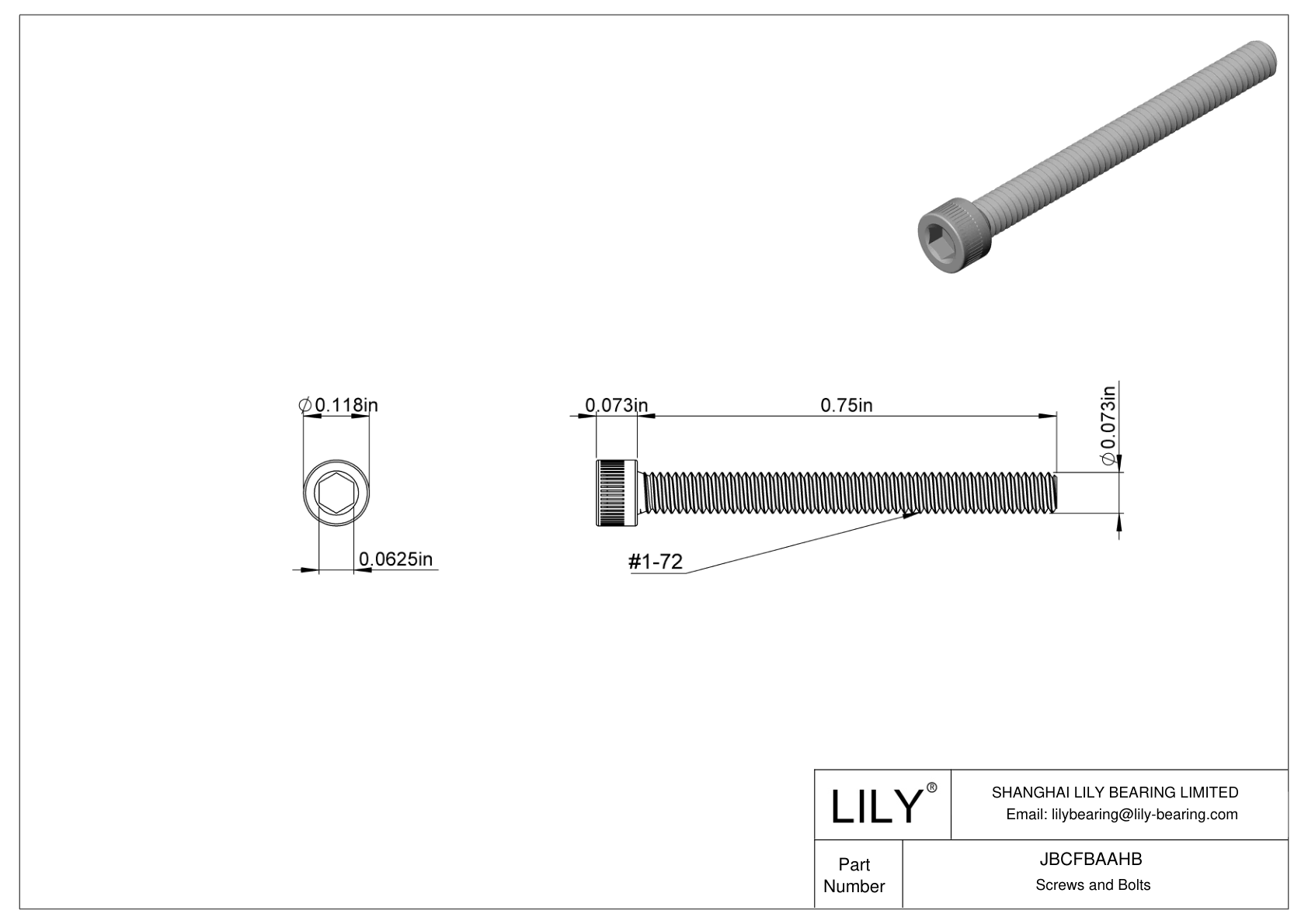 JBCFBAAHB Alloy Steel Socket Head Screws cad drawing