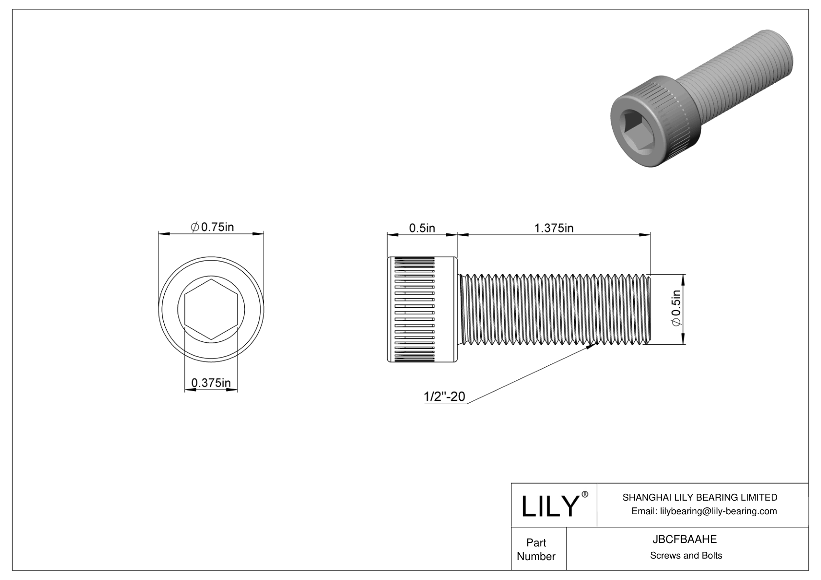 JBCFBAAHE Alloy Steel Socket Head Screws cad drawing