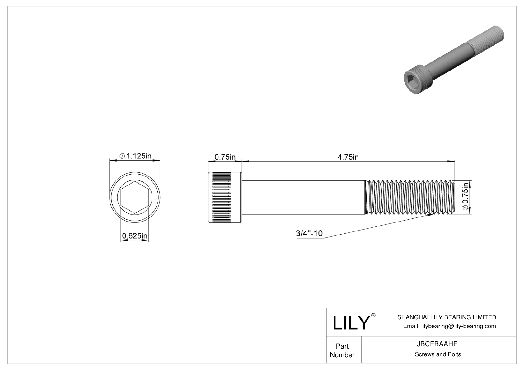 JBCFBAAHF Alloy Steel Socket Head Screws cad drawing