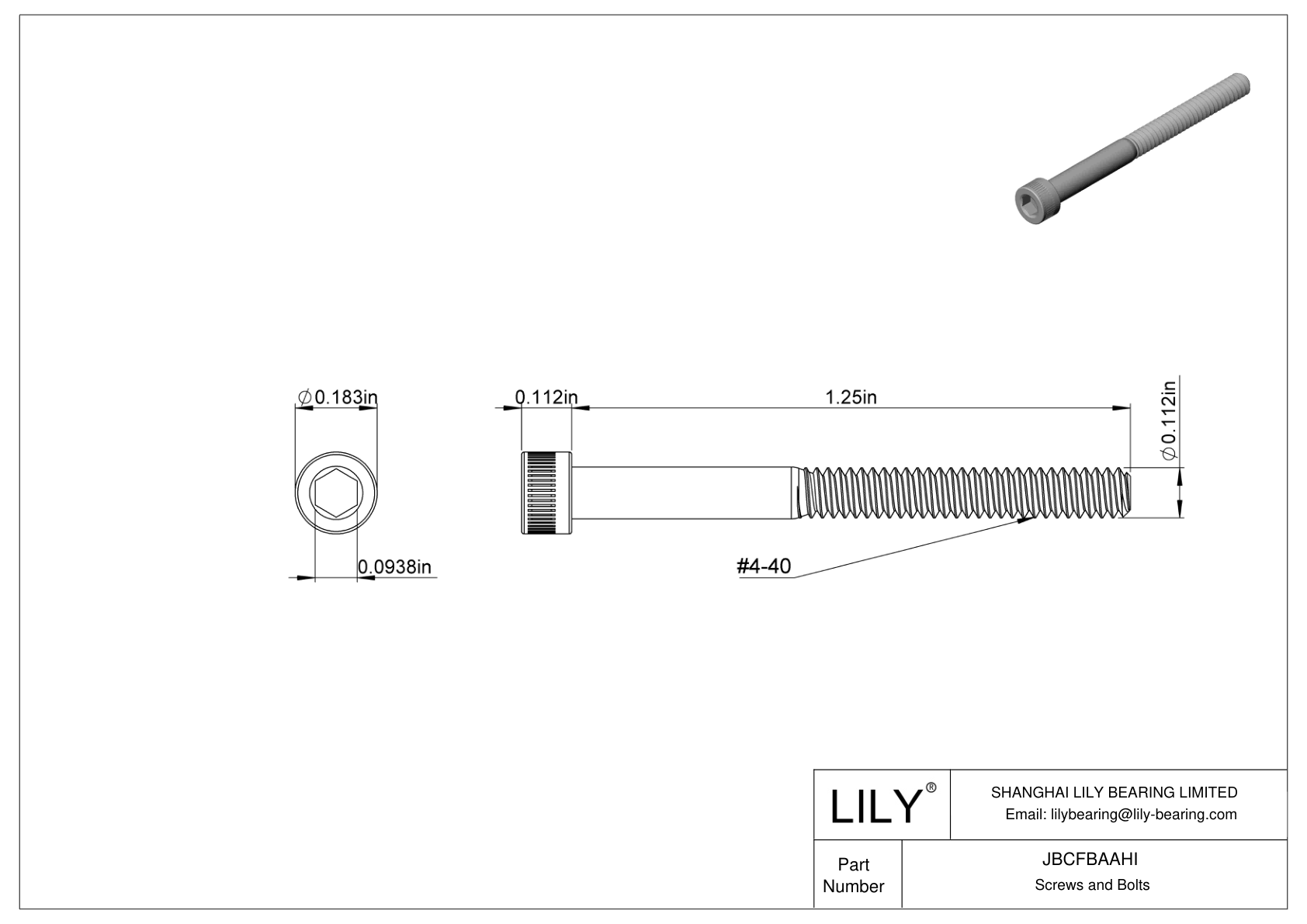 JBCFBAAHI Alloy Steel Socket Head Screws cad drawing