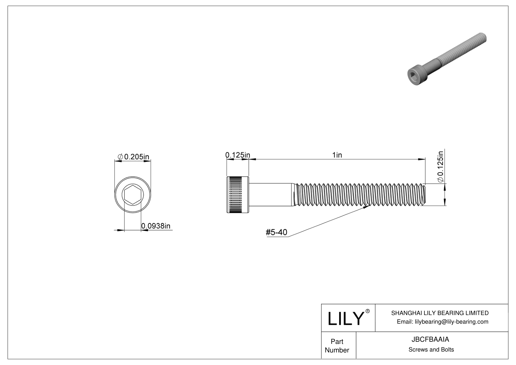 JBCFBAAIA Alloy Steel Socket Head Screws cad drawing