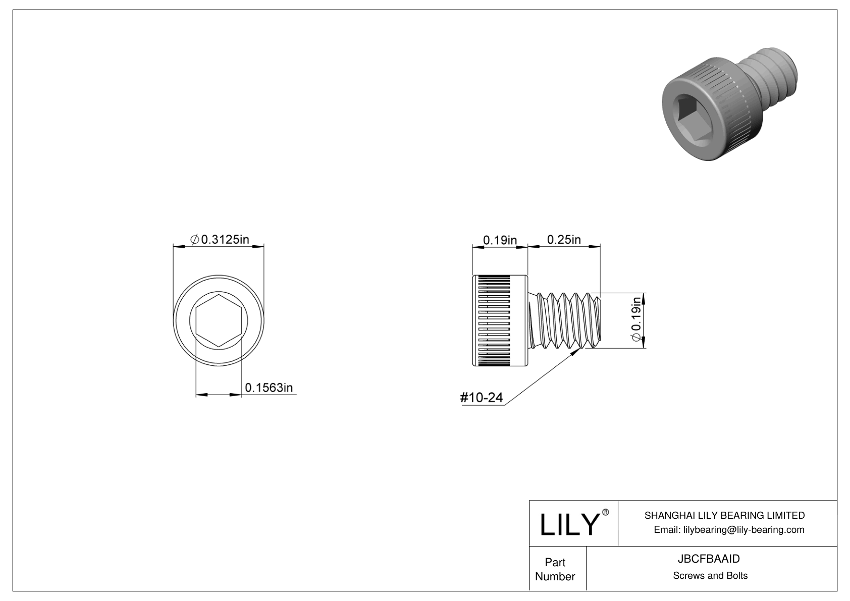 JBCFBAAID Alloy Steel Socket Head Screws cad drawing