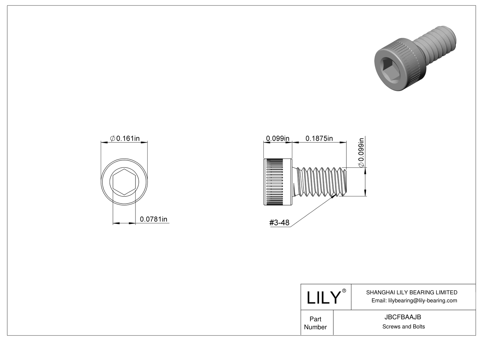 JBCFBAAJB Alloy Steel Socket Head Screws cad drawing