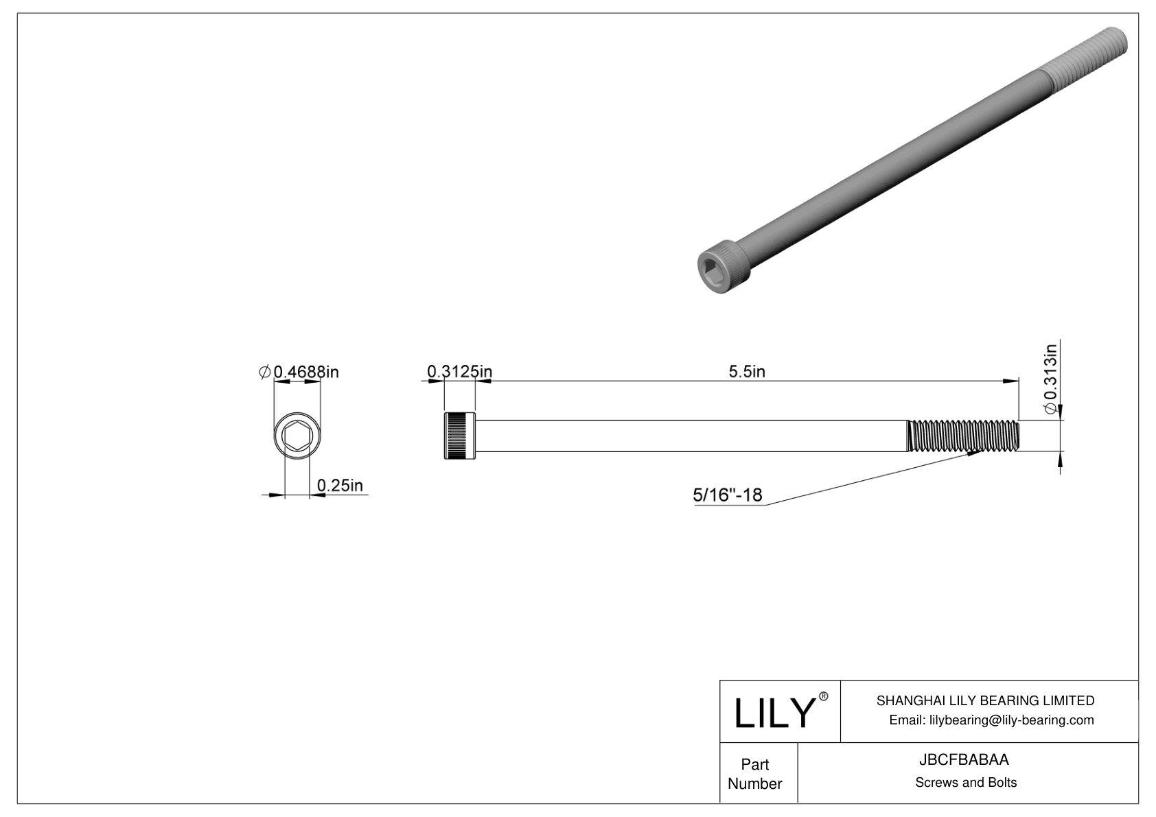 JBCFBABAA Alloy Steel Socket Head Screws cad drawing