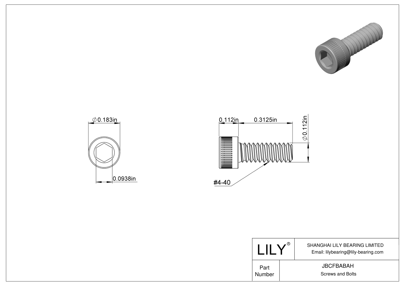 JBCFBABAH Alloy Steel Socket Head Screws cad drawing