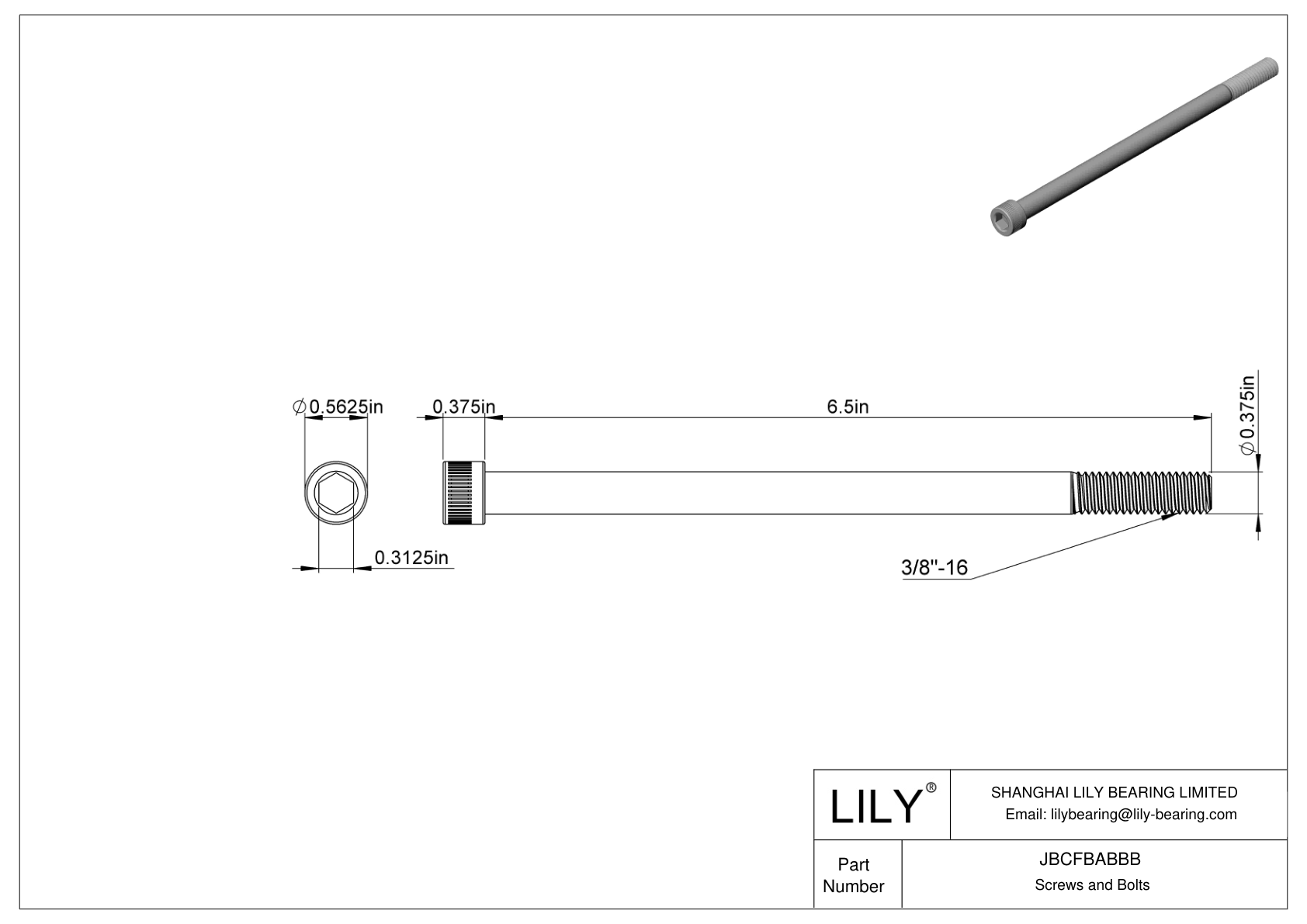 JBCFBABBB Alloy Steel Socket Head Screws cad drawing