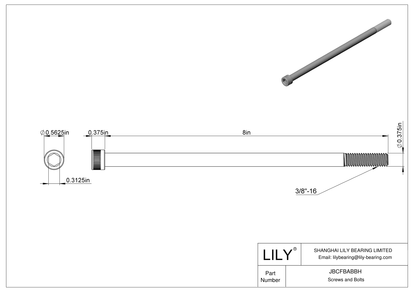 JBCFBABBH Alloy Steel Socket Head Screws cad drawing