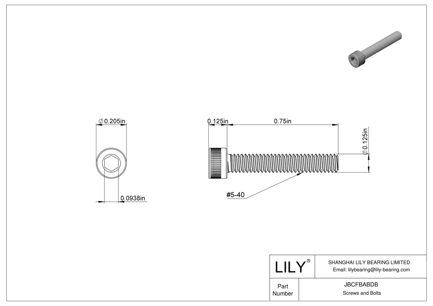 JBCFBABDB Alloy Steel Socket Head Screws cad drawing